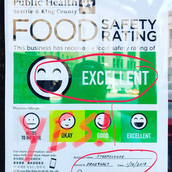 Excellent Health Inspection Rating! - Steepologie