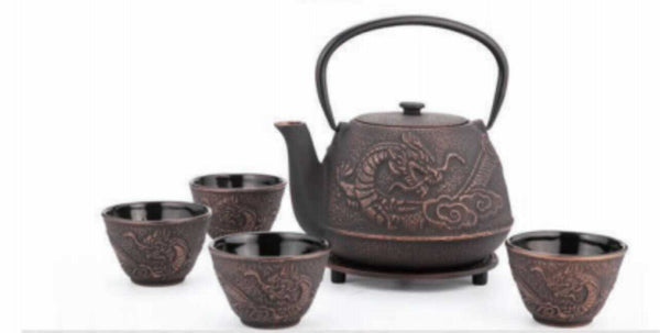 Copper Dragon's Breathe Cast Iron Tea Pot 6-Piece Set - Steepologie